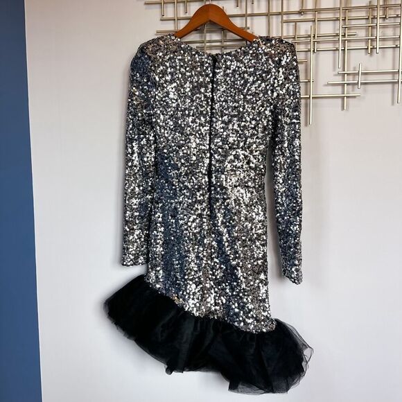 Symphony Party Girl Dress Silver Asymmetrical Poof Ruffle Size M - Picture 14 of 14